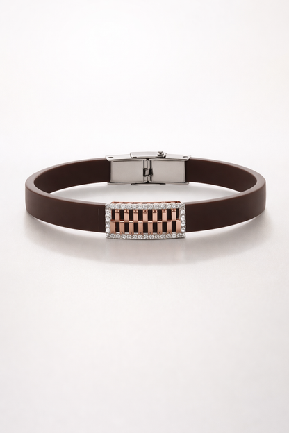 Premium Black Silicon Bracelet with Rose Gold Diamond Rectangular Motif