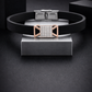 Modern Designer Black Silicon Bracelet with Rose Gold Diamond Detailing