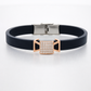 Modern Designer Black Silicon Bracelet with Rose Gold Diamond Detailing
