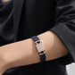 Modern Designer Black Silicon Bracelet with Rose Gold Diamond Detailing