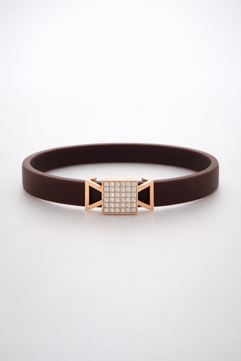 Modern Designer Black Silicon Bracelet with Rose Gold Diamond Detailing