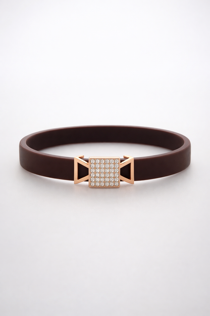 Modern Designer Black Silicon Bracelet with Rose Gold Diamond Detailing