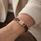 Modern Designer Black Silicon Bracelet with Rose Gold Diamond Detailing