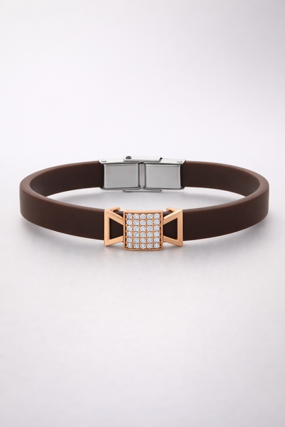 Modern Designer Black Silicon Bracelet with Rose Gold Diamond Detailing