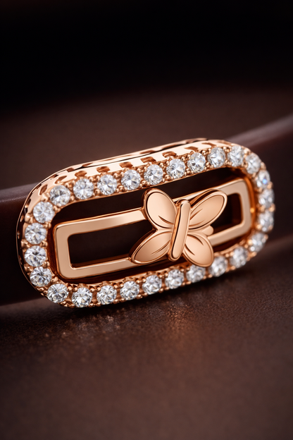 Luxury Brown Silicon Bracelet with Rose Gold Butterfly & Diamond Frame