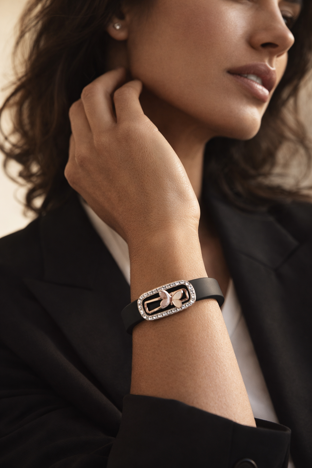 Luxury Brown Silicon Bracelet with Rose Gold Butterfly & Diamond Frame