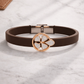 Elegant Brown Silicon Bracelet with Rose Gold Clover & Diamond Accents
