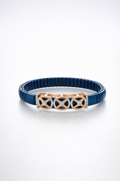 Premium Navy Stretch Bracelet with Rose Gold & Diamond Accents