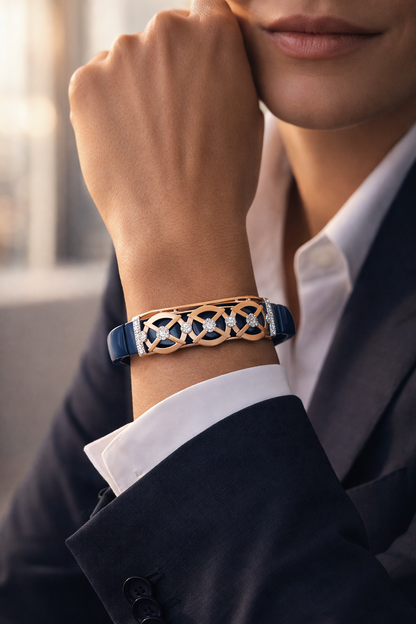 Premium Navy Stretch Bracelet with Rose Gold & Diamond Accents