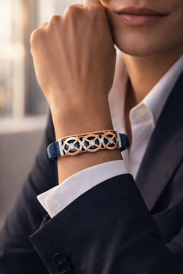 Navy Stretch Bracelet Diamond Accents