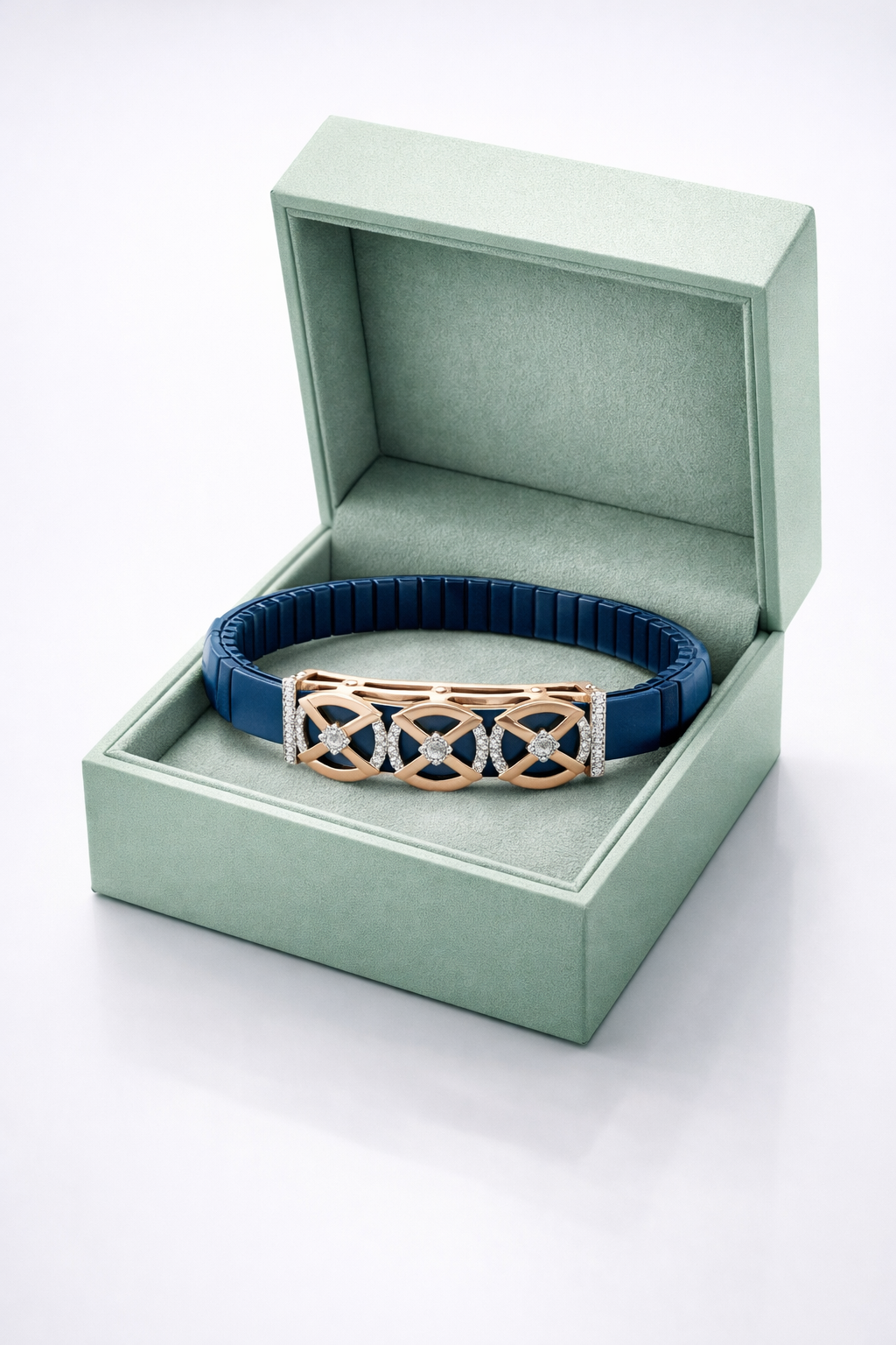 Premium Navy Stretch Bracelet with Rose Gold & Diamond Accents