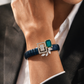 Premium Blue Enamel Stretch Bracelet with Emerald Cut Green Gem & Diamond Finish