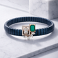 Premium Blue Enamel Stretch Bracelet with Emerald Cut Green Gem & Diamond Finish