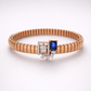 Premium Blue Enamel Stretch Bracelet with Emerald Cut Green Gem & Diamond Finish