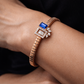 Premium Blue Enamel Stretch Bracelet with Emerald Cut Green Gem & Diamond Finish