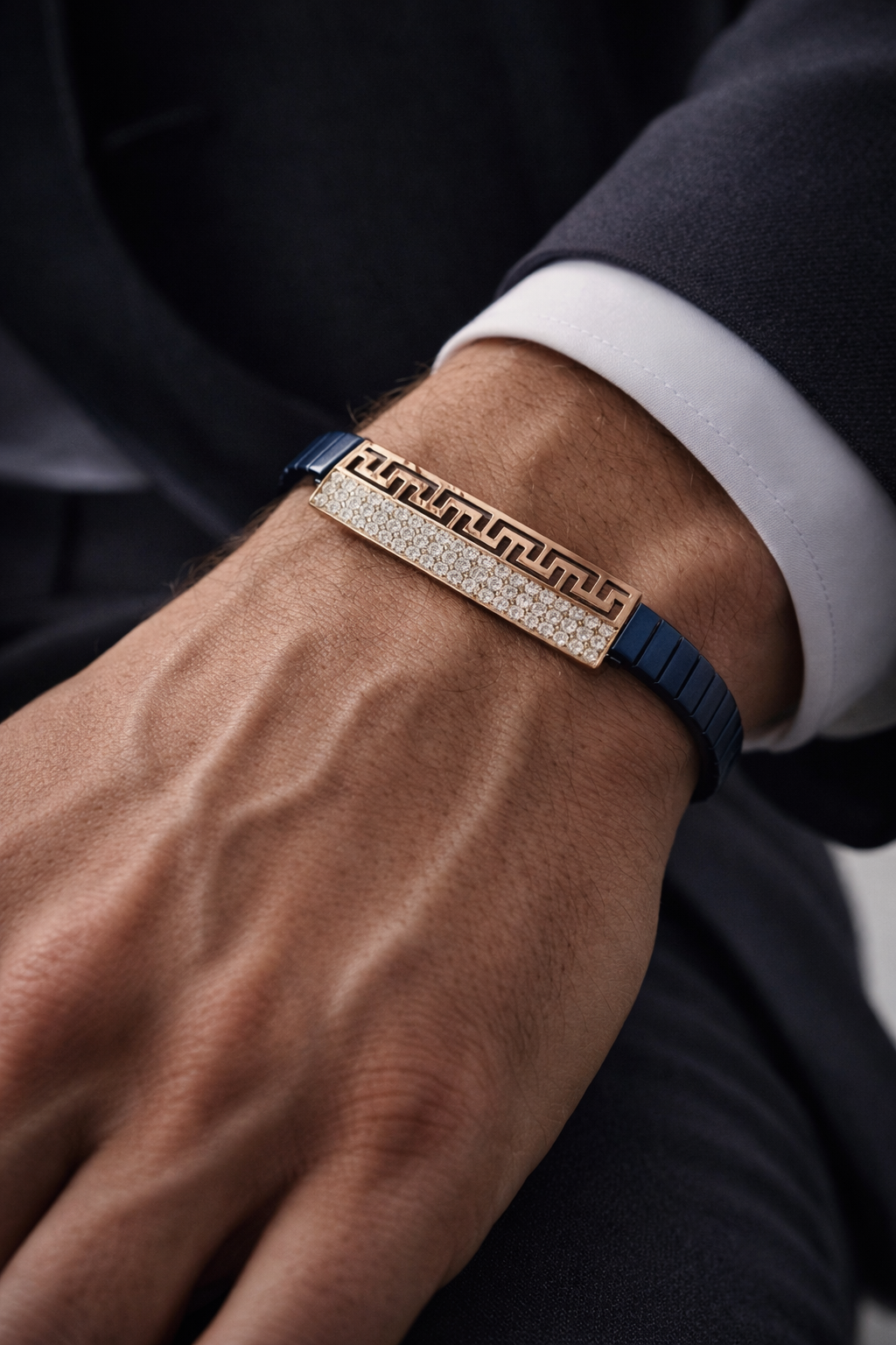 Aurelian Keyline Pavé Bracelet in Deep Blue Belt & Rose Gold