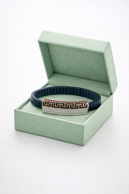 Aurelian Keyline Pavé Bracelet in Deep Blue Belt & Rose Gold