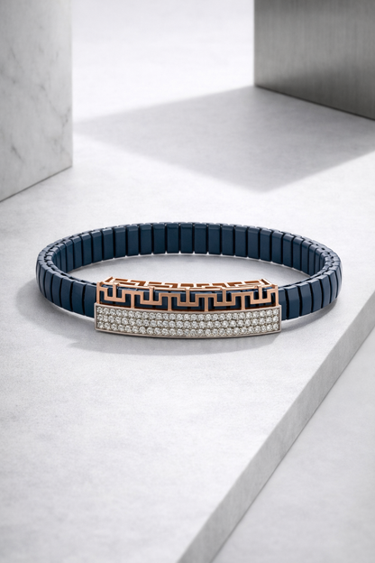 Aurelian Keyline Pavé Bracelet in Deep Blue Belt & Rose Gold