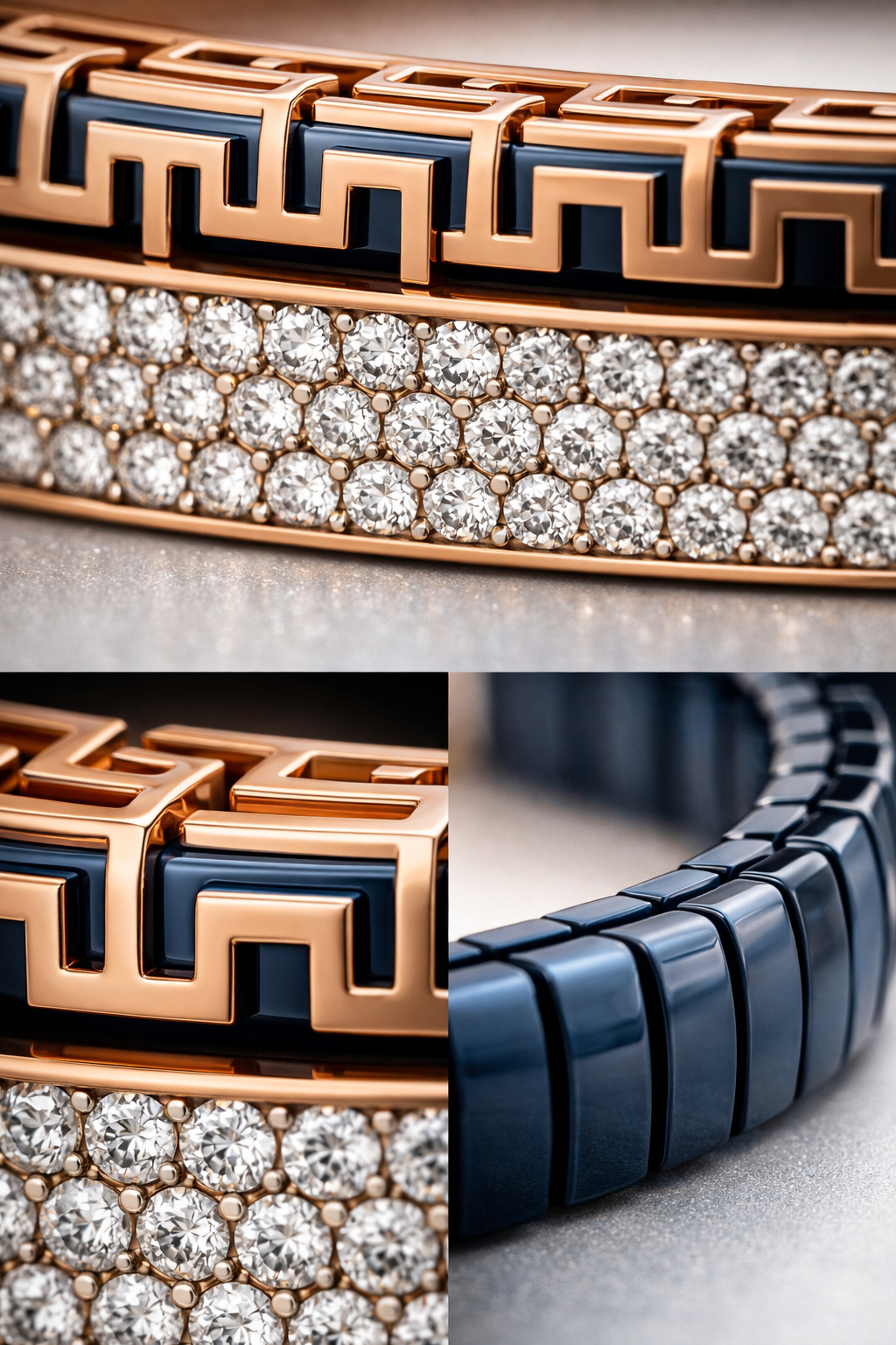 Aurelian Keyline Pavé Bracelet in Deep Blue Belt & Rose Gold