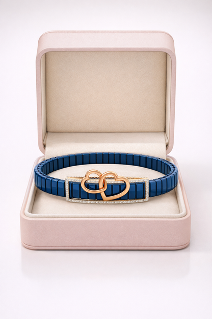 Eternal Bond Embrace Bracelet in Deep Blue Enamel & Rose Gold