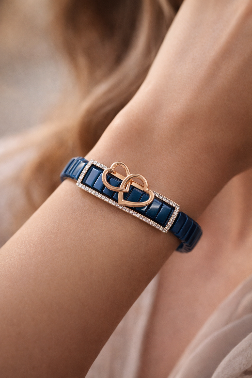 Eternal Bond Embrace Bracelet in Deep Blue Enamel & Rose Gold