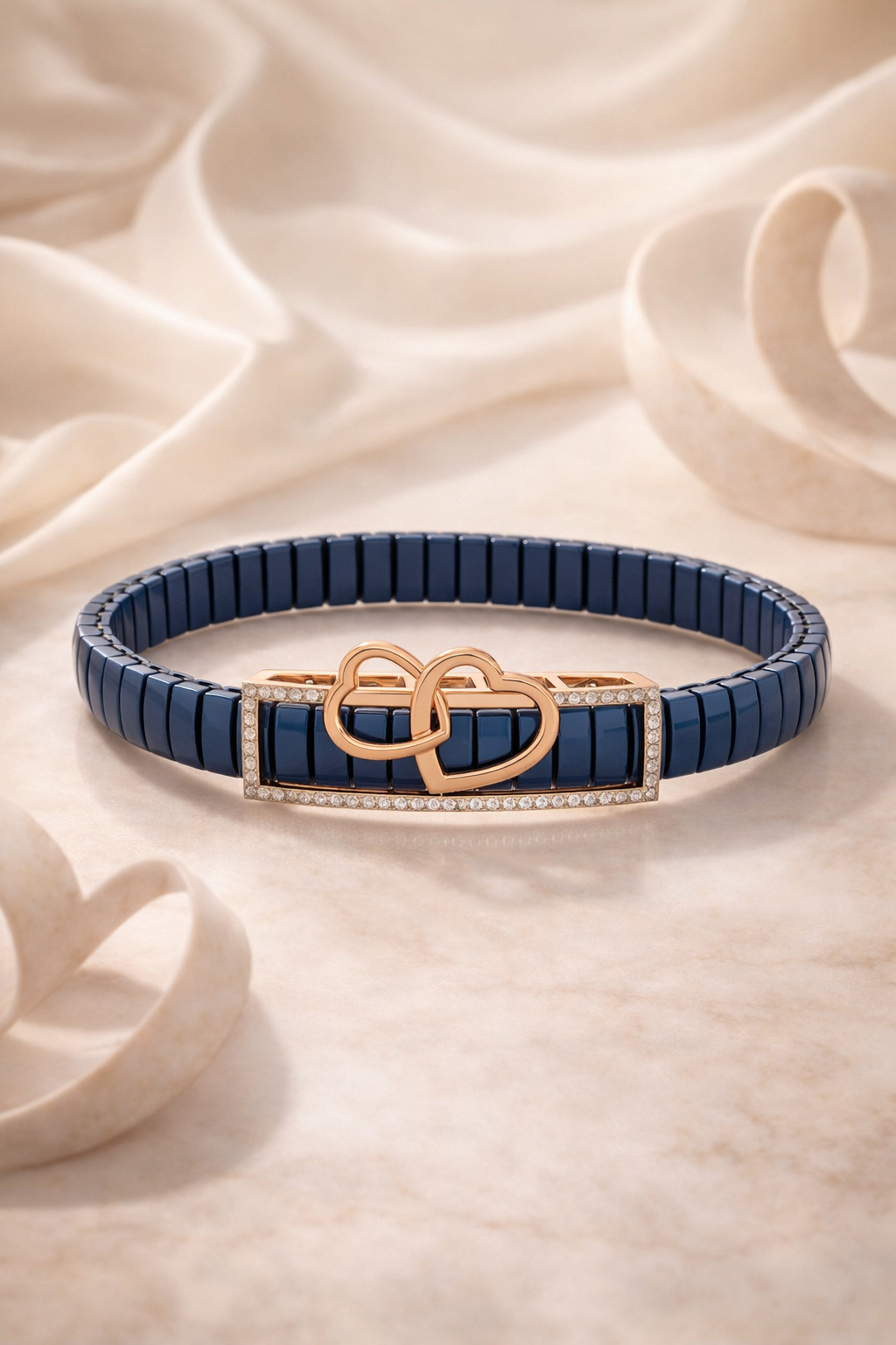 Eternal Bond Embrace Bracelet in Deep Blue Enamel & Rose Gold