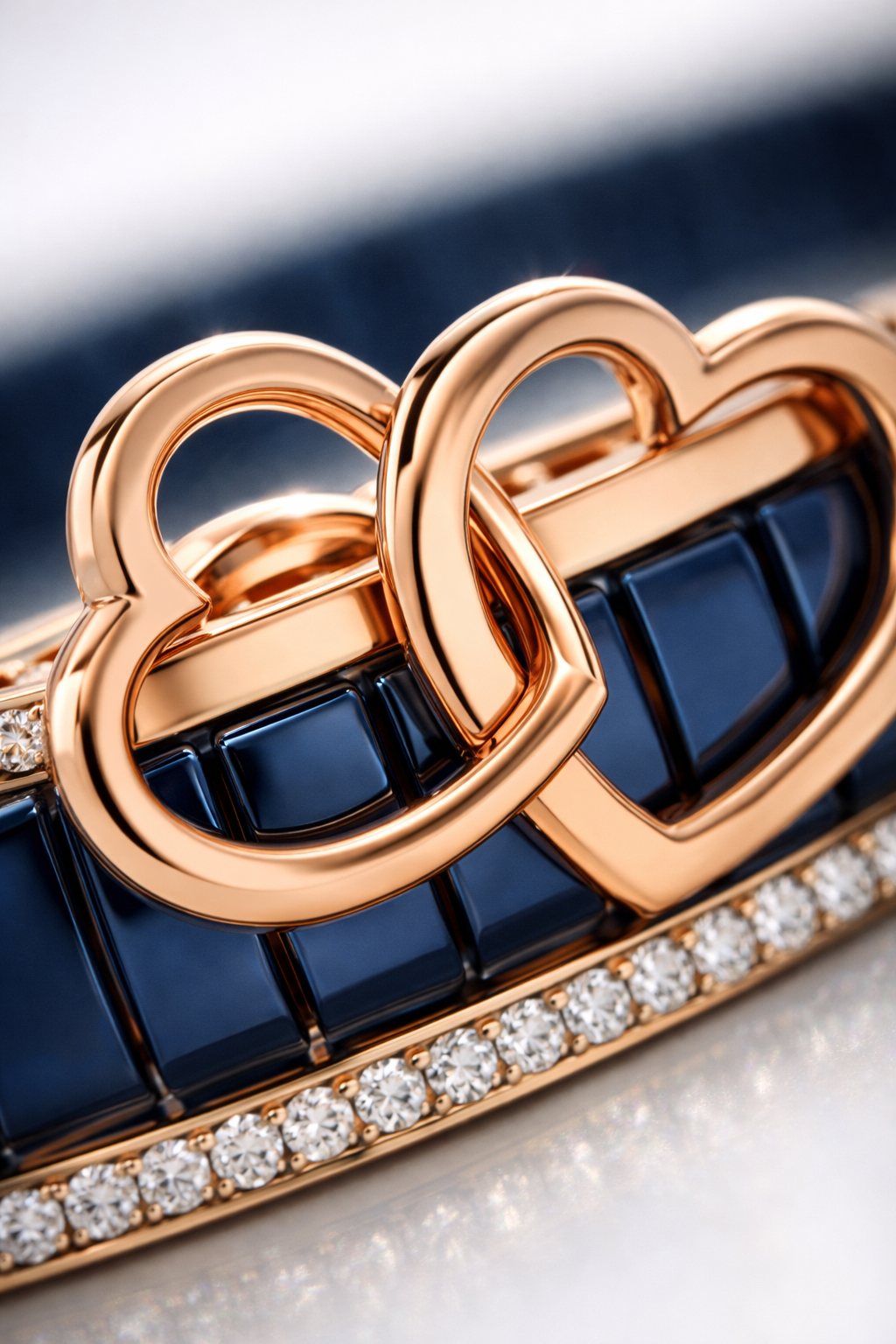 Eternal Bond Embrace Bracelet in Deep Blue Enamel & Rose Gold