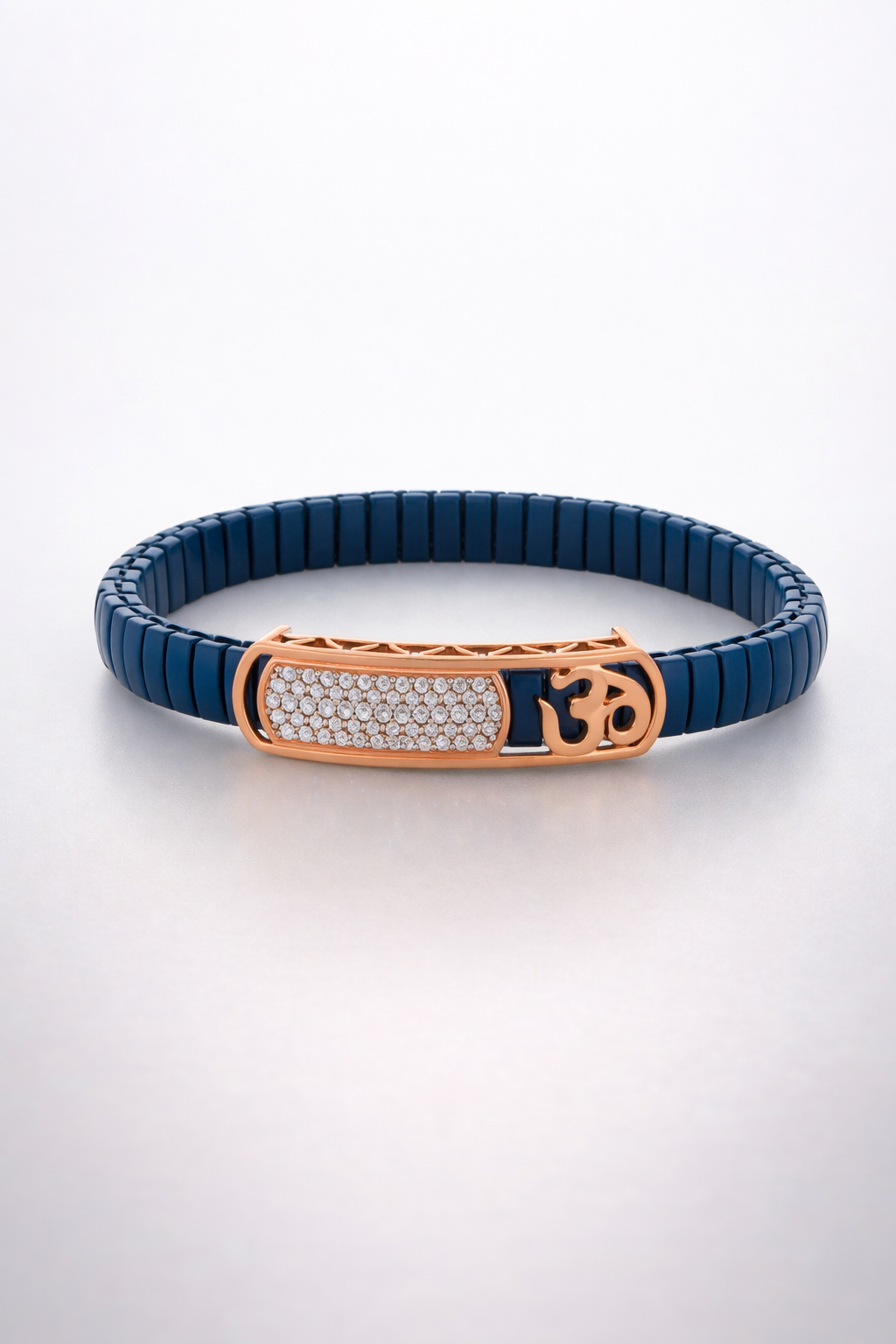 Sacred Om Lumière Bracelet in Deep Blue Enamel, Rose Gold & Diamond Pavé
