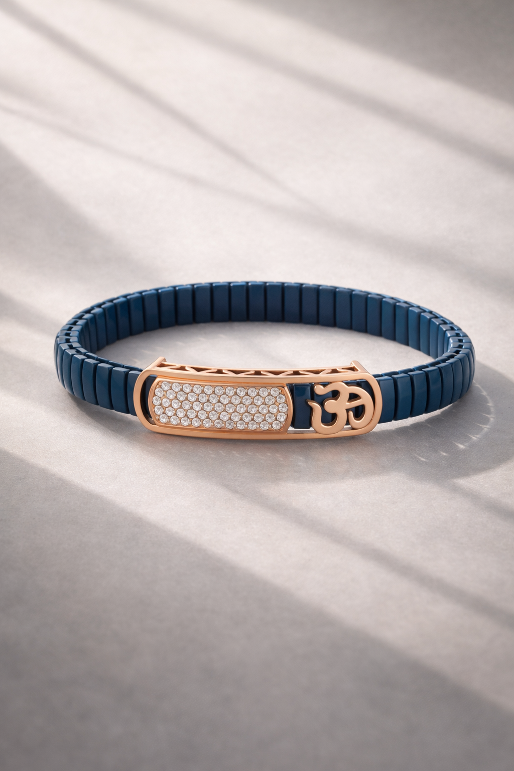 Sacred Om Lumière Bracelet in Deep Blue Enamel, Rose Gold & Diamond Pavé