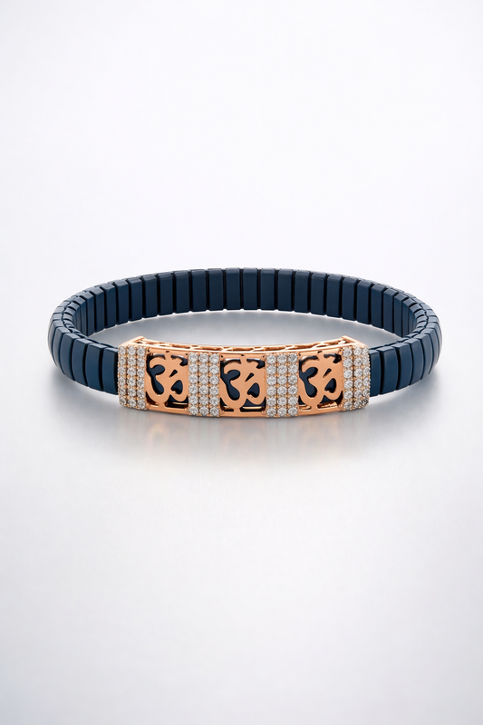 Divine Om Aura Bracelet in Deep Blue Enamel, Rose Gold & Diamond Pavé
