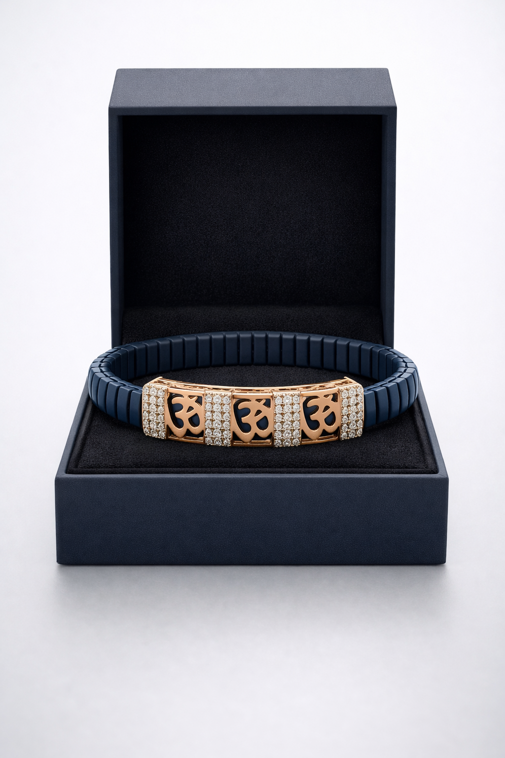Divine Om Aura Bracelet in Deep Blue Enamel, Rose Gold & Diamond Pavé