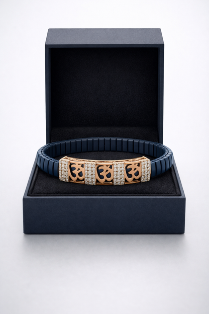 Divine Om Aura Bracelet in Deep Blue Enamel, Rose Gold & Diamond Pavé