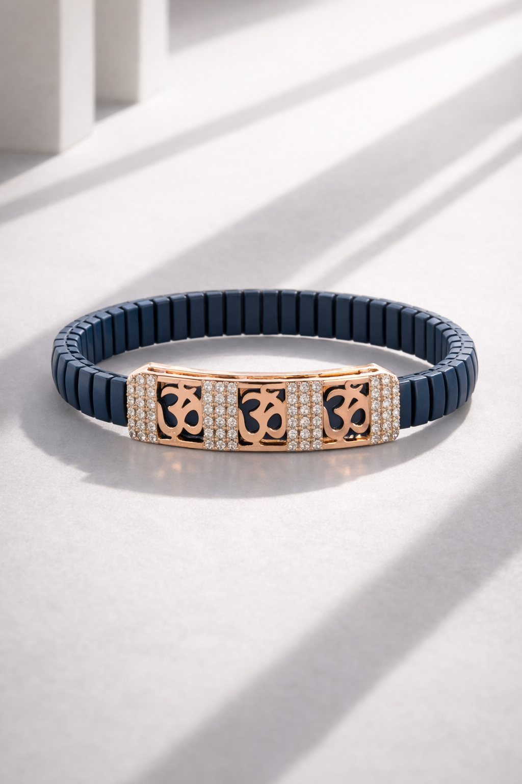 Divine Om Aura Bracelet in Deep Blue Enamel, Rose Gold & Diamond Pavé