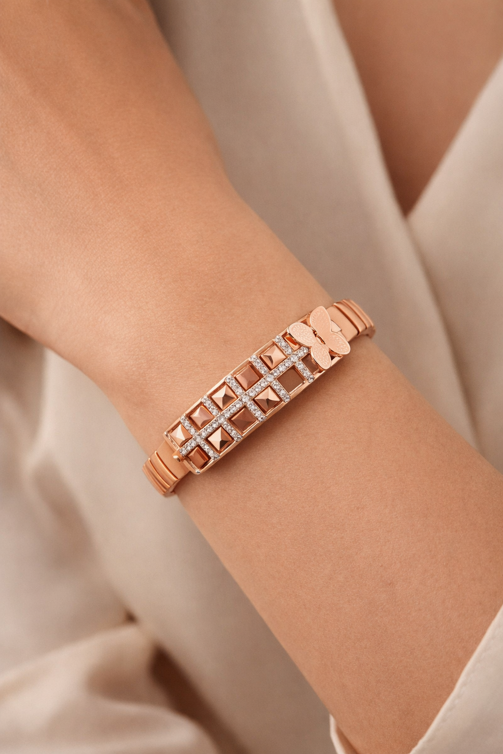 Monarch Butterfly Mosaic Bracelet in Rose Gold & Diamond Accents