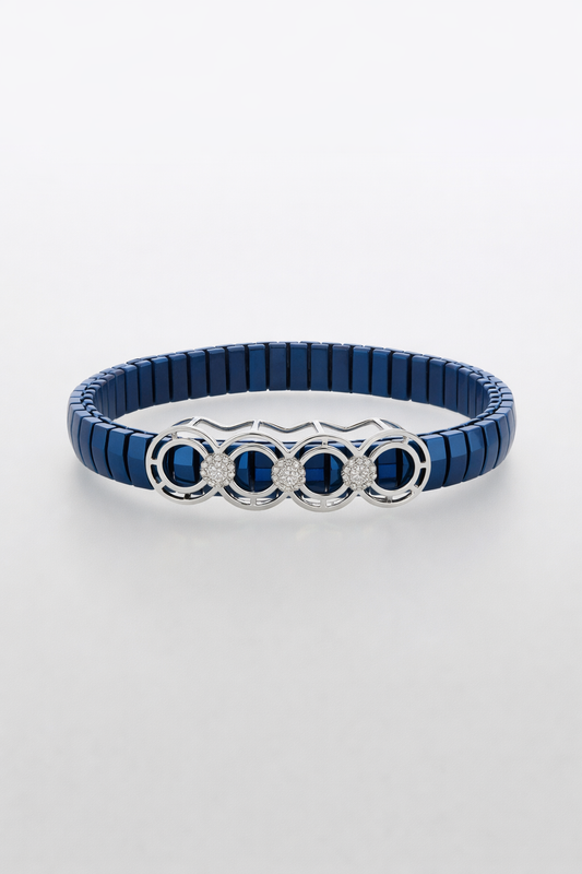 Eternis Circle Harmony Bracelet in Deep Blue Enamel & Diamond Accents