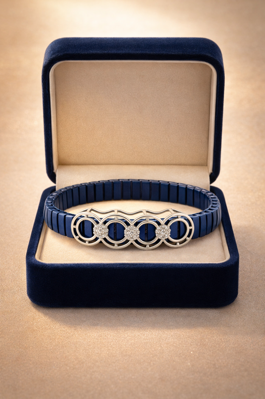 Eternis Circle Harmony Bracelet in Deep Blue Enamel & Diamond Accents