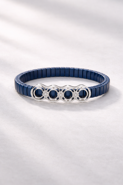 Eternis Circle Harmony Bracelet in Deep Blue Enamel & Diamond Accents