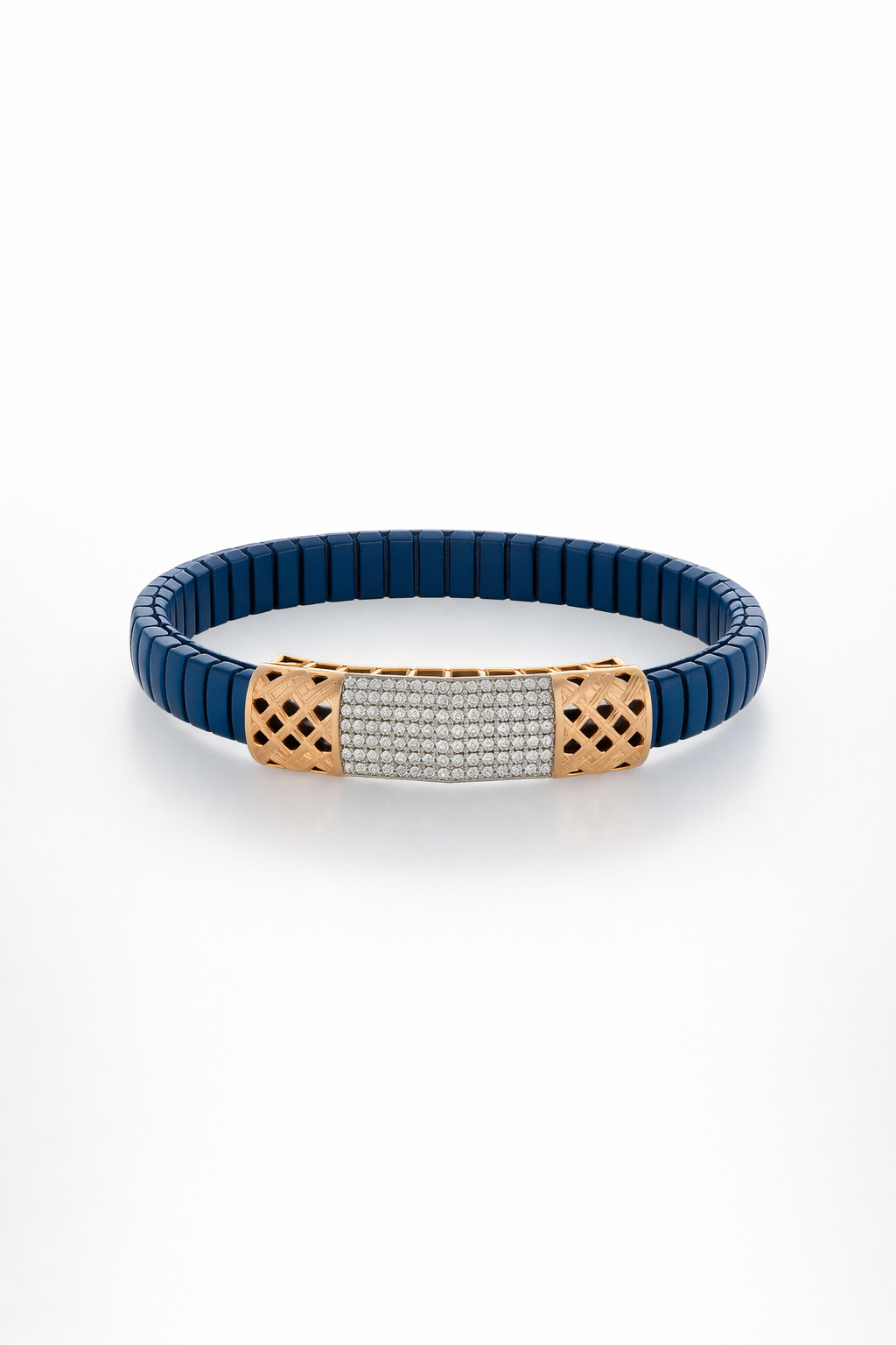 Lumière Lattice Pavé Bracelet in Deep Blue Enamel & Rose Gold