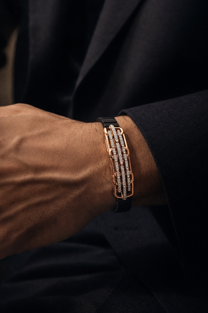 Noir Radiance Rail Bracelet in Black Enamel, Rose Gold & Diamond Pavé