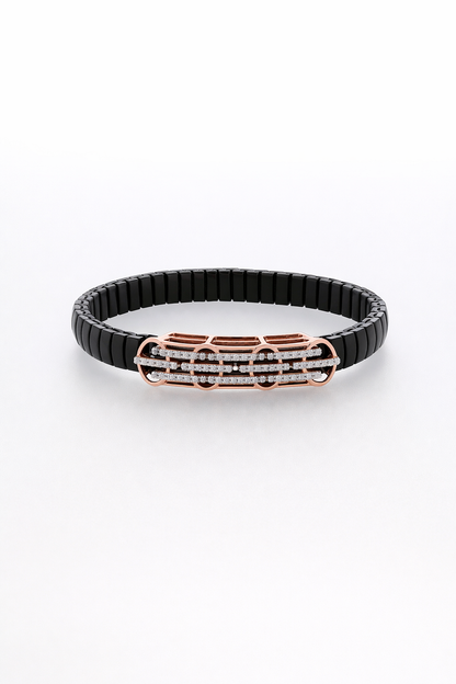 Noir Radiance Rail Bracelet in Black Enamel, Rose Gold & Diamond Pavé