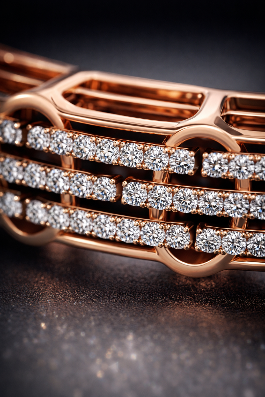 Noir Radiance Rail Bracelet in Black Enamel, Rose Gold & Diamond Pavé