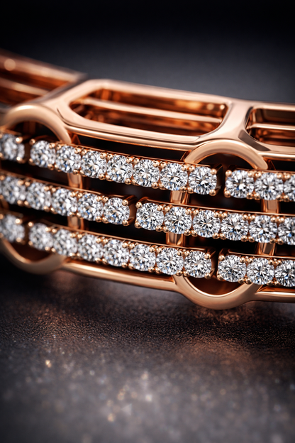 Noir Radiance Rail Bracelet in Black Enamel, Rose Gold & Diamond Pavé