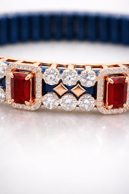 Imperial Ruby Symphony Bracelet in Blue Stretchable Belt & Rose Gold