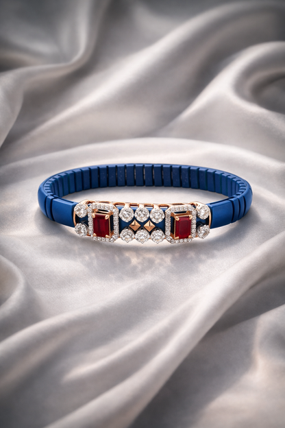 Imperial Ruby Symphony Bracelet in Blue Stretchable Belt & Rose Gold