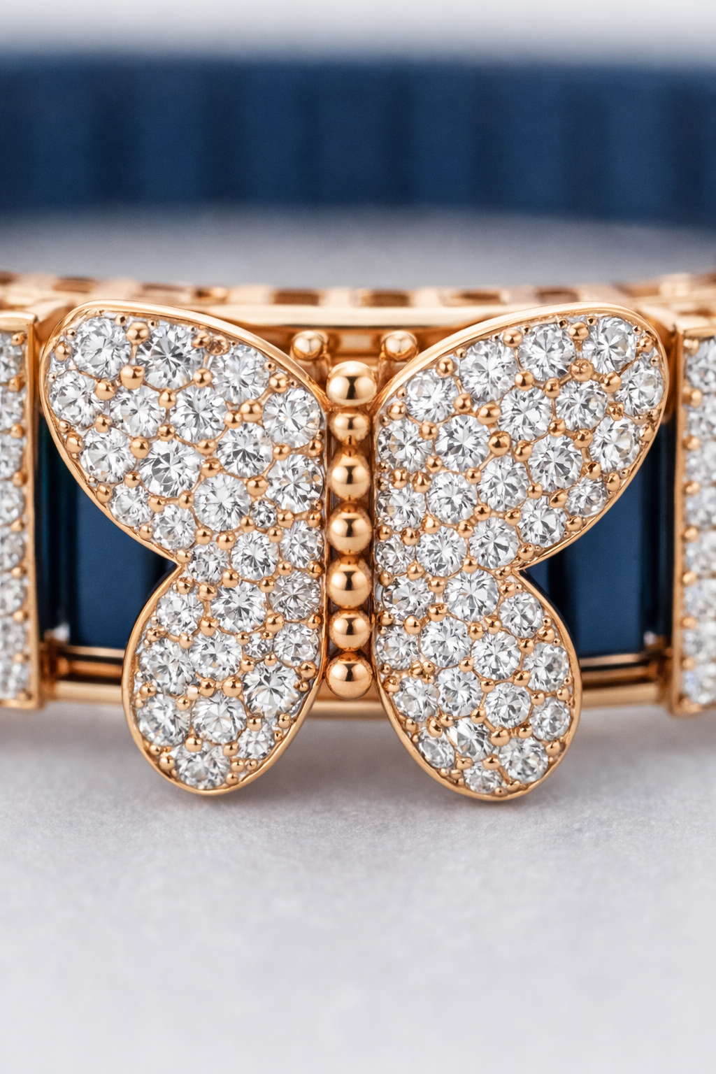Celeste Butterfly Unisex Bracelet in Deep Blue Enamel with Diamond Accents
