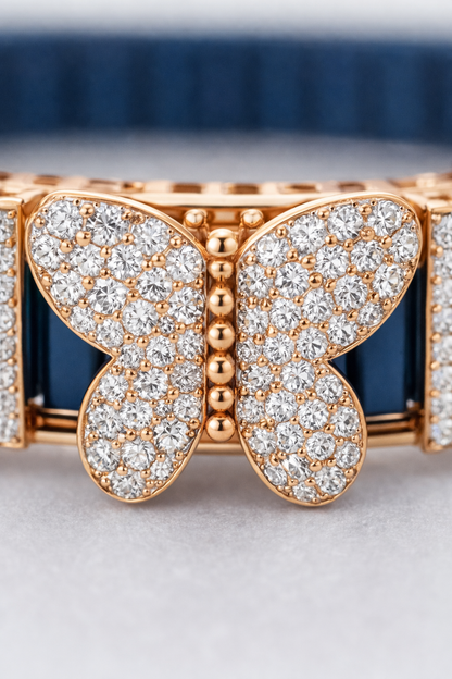 Celeste Butterfly Unisex Bracelet in Deep Blue Enamel with Diamond Accents