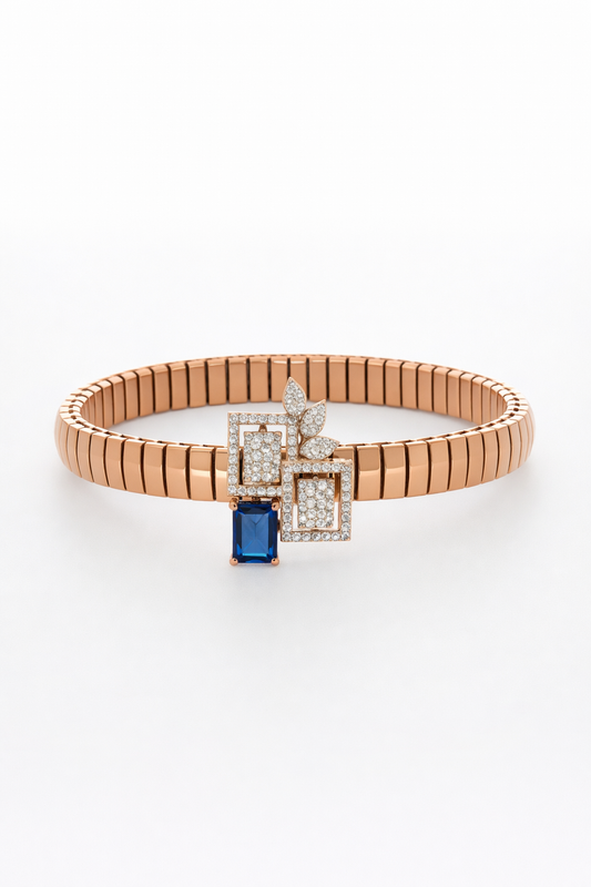 Aurevoir Sapphire Frame Bracelet in Rose Gold & Diamond Pavé
