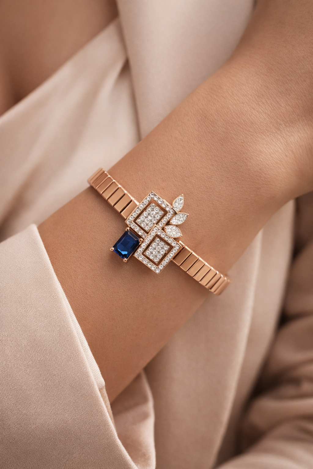 Aurevoir Sapphire Frame Bracelet in Rose Gold & Diamond Pavé