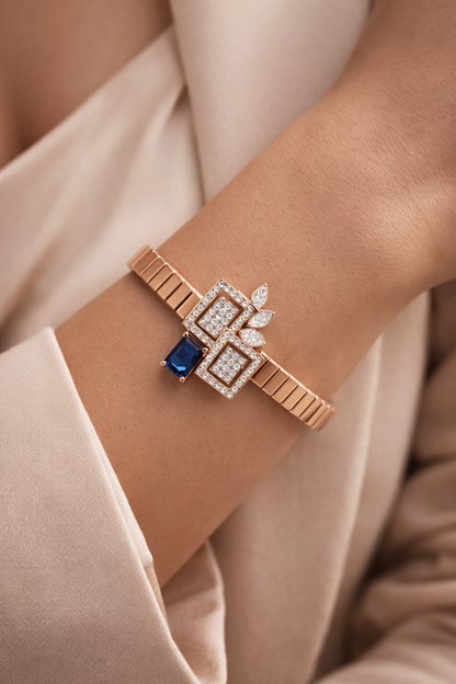 Aurevoir Sapphire Frame Bracelet in Rose Gold & Diamond Pavé