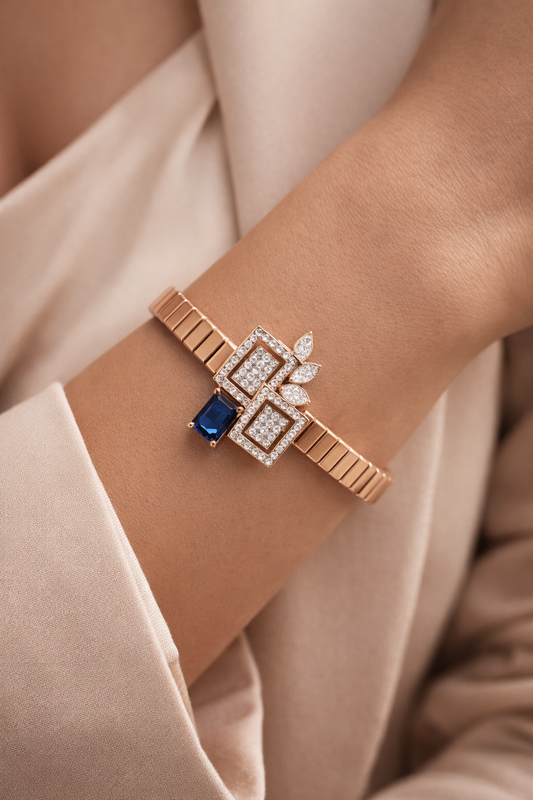 Aurevoir Sapphire Frame Bracelet in Rose Gold & Diamond Pavé